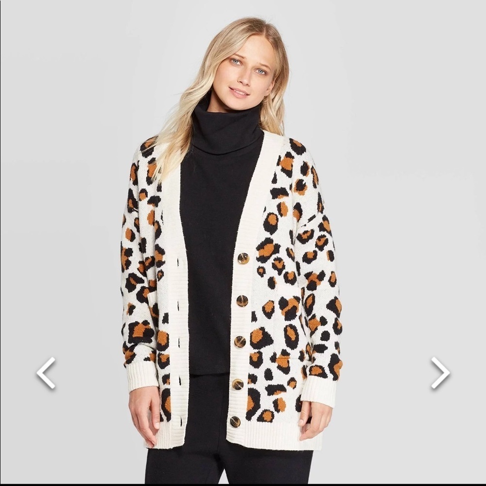 Who What Wear Leopard Print Long Sleeve Boyfriend Cardigan